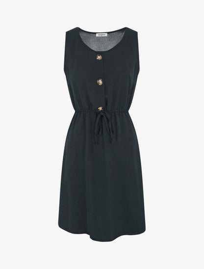 Robe sans manches à boutons décoratifs - Noir - 4