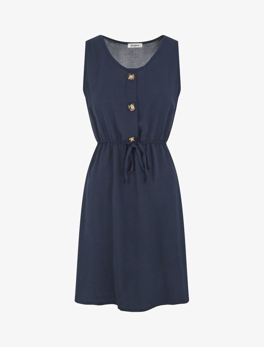 Robe sans manches à boutons décoratifs - Marine - 1