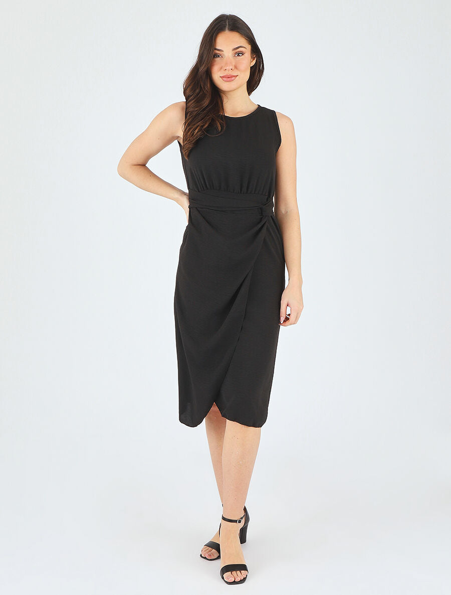Robe unie sans manches style portefeuille - Noir - 4