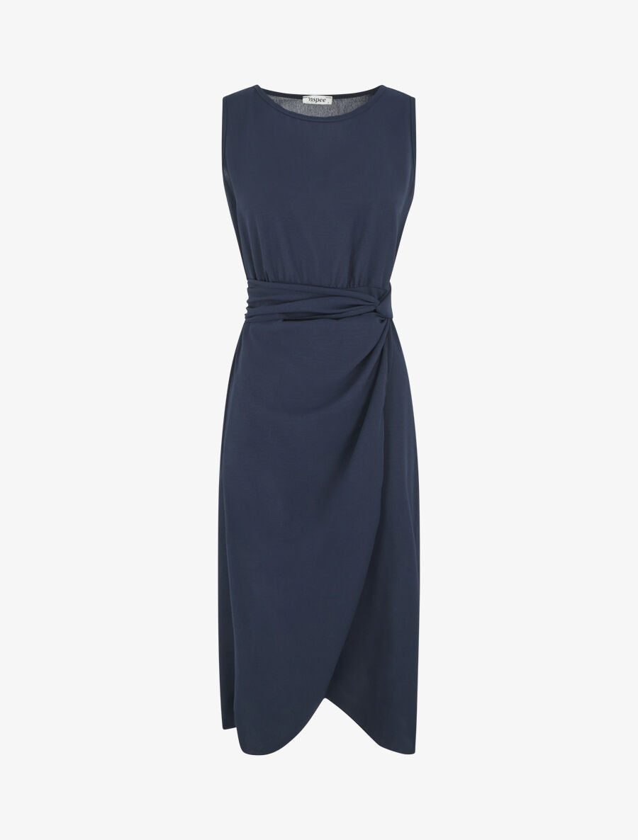 Robe unie sans manches style portefeuille - Marine - 5