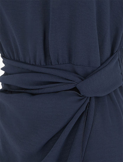 Robe unie sans manches style portefeuille - Marine - 3