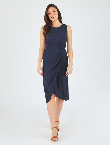 Robe unie sans manches style portefeuille - Marine - 4