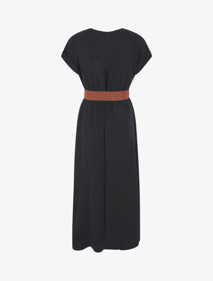 Robe longue unie cache-coeur - Noir - 2