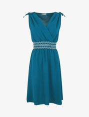 Robe à large bande élastiquée imprimé zigzag - Bleu canard - 5