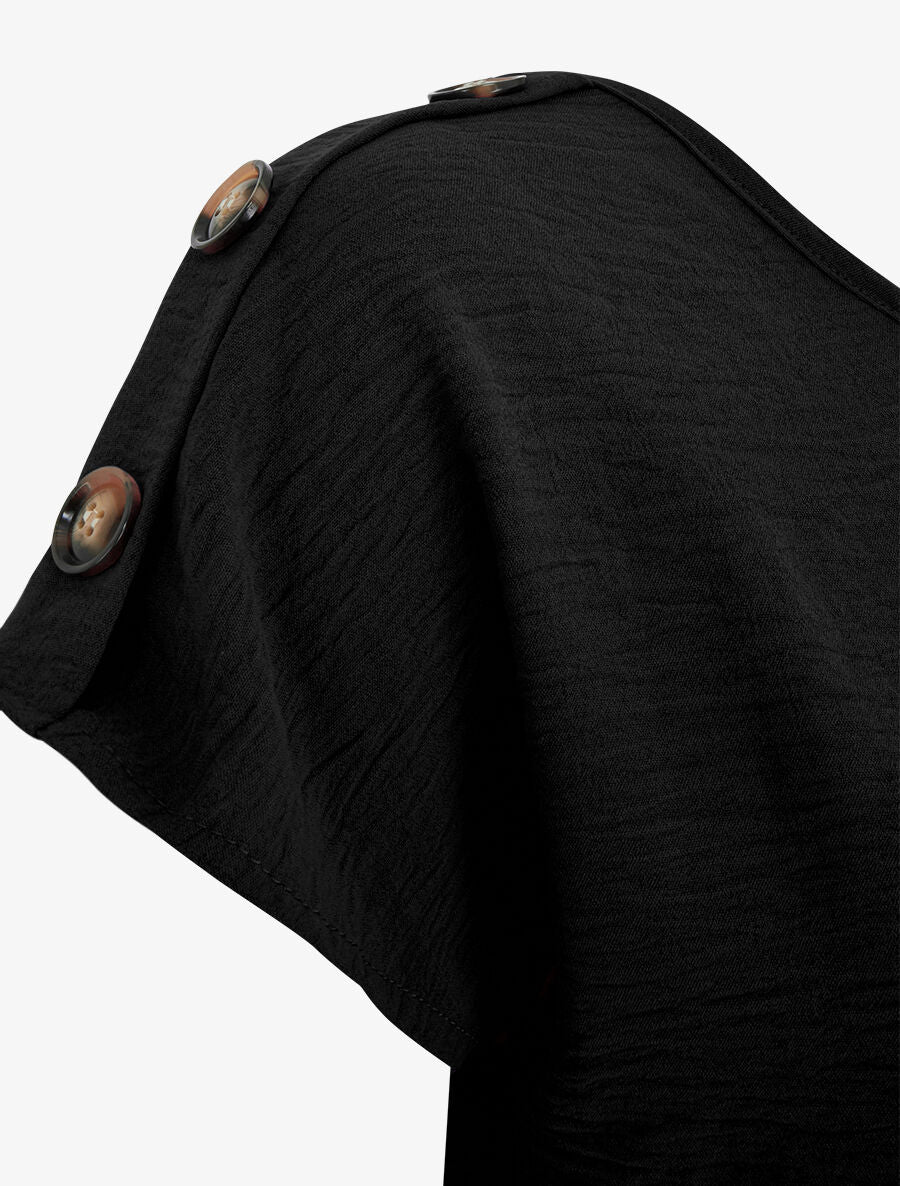 Top fluide à manches courtes et sautoir - Noir - 3