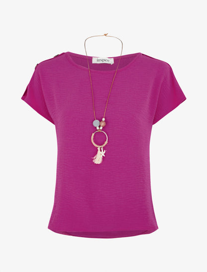 Top fluide à manches courtes et sautoir - Violet - 1