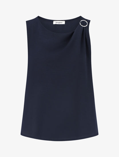 Top uni à détail broche - Marine - 1