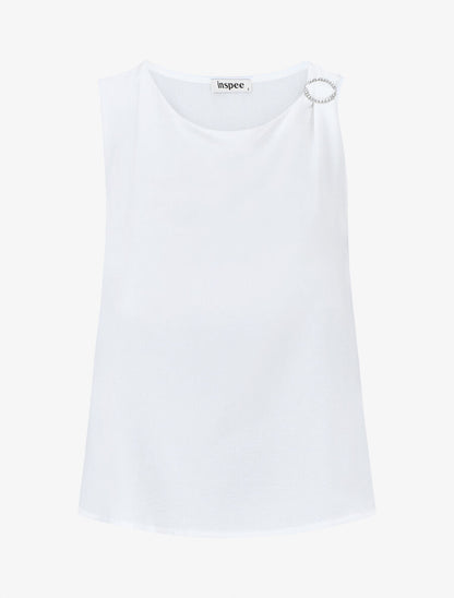 Top uni à détail broche - Blanc - 1