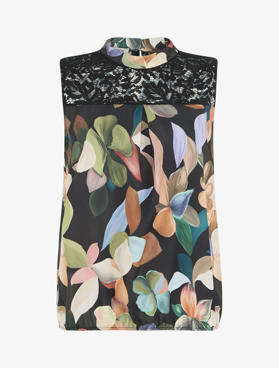 Top dentelle à imprimé fleuri - Noir - 5