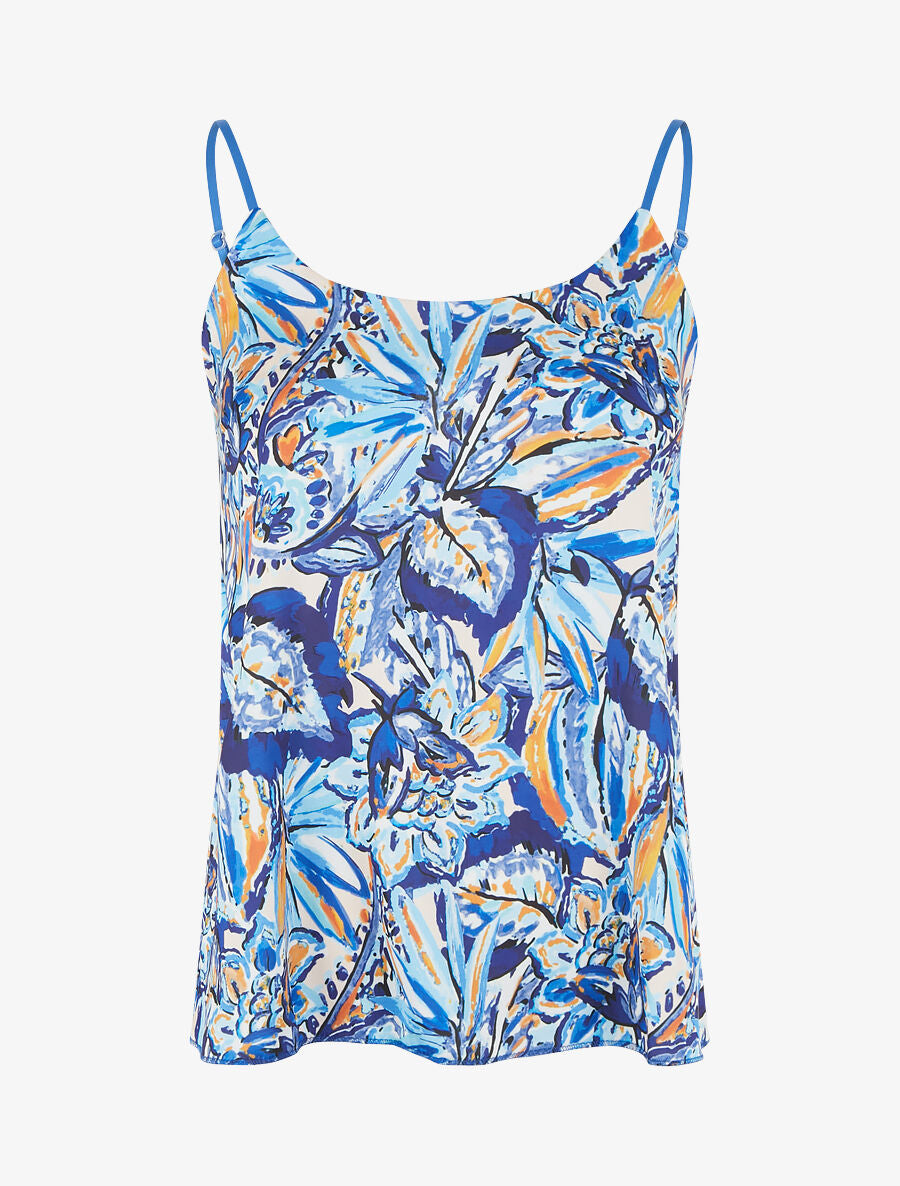 Caraco satiné droit imprimé fleurs abstraites - Bleu foncé - 1
