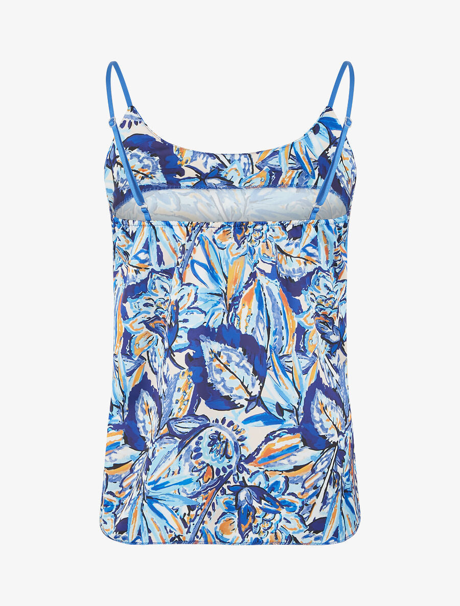 Caraco satiné droit imprimé fleurs abstraites - Bleu foncé - 2