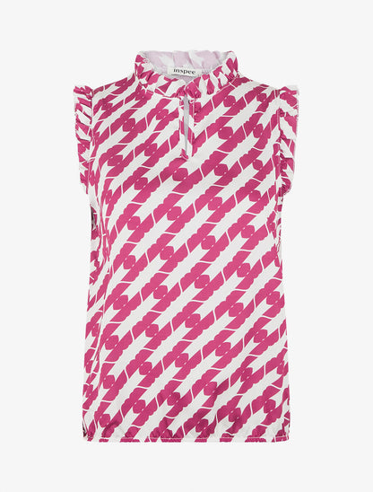 Top satiné sans manches motif fantaisie et volants - Violine - 4