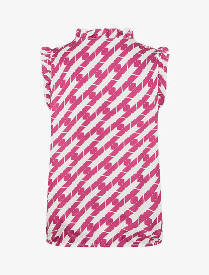 Top satiné sans manches motif fantaisie et volants - Violine - 2