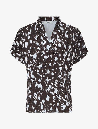 Blouse imprimé abstrait à manches courtes - Noir - 5