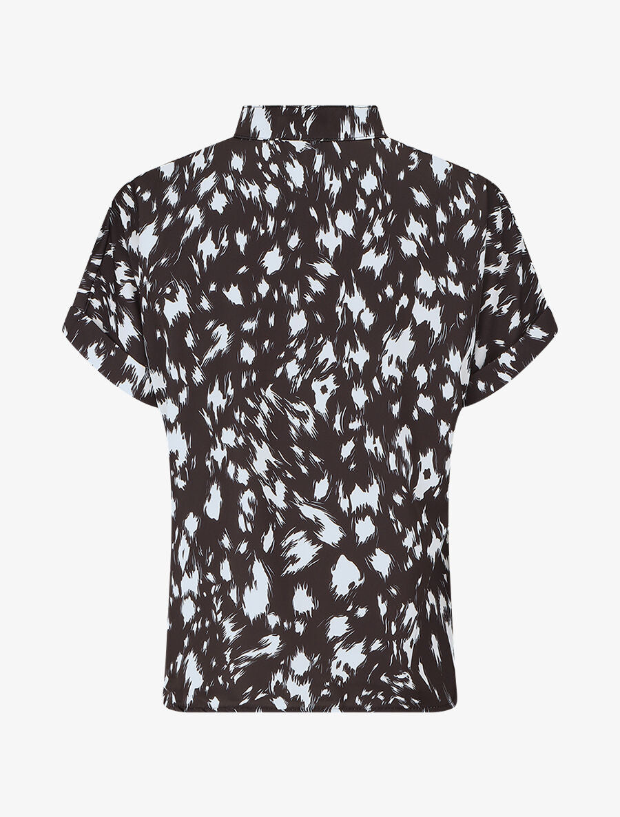 Blouse imprimé abstrait à manches courtes - Noir - 2