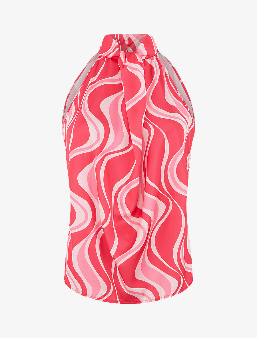 Top graphique sans manches col lavallière - Rose - 5