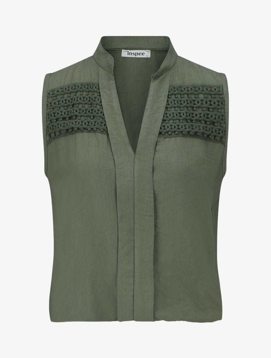 Top élastiqué uni sans manches - Kaki - 4