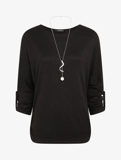 Pull fin oversize manches 3/4 - Noir - 1