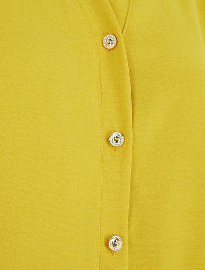Chemisier uni boutonné - Jaune souffre - 3