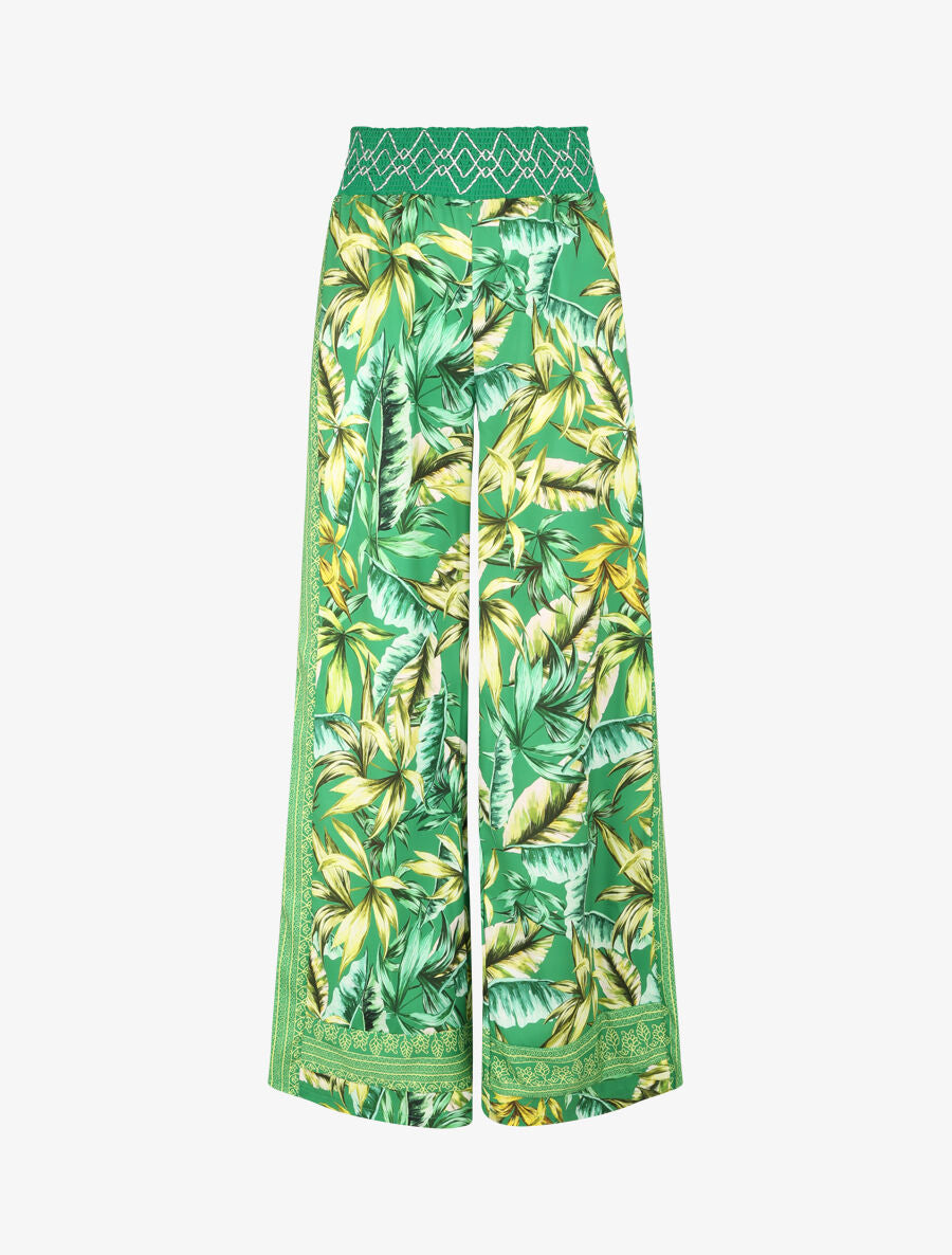 Pantalon fluide coupe flare imprimé fleurs sauvages - Vert - 1