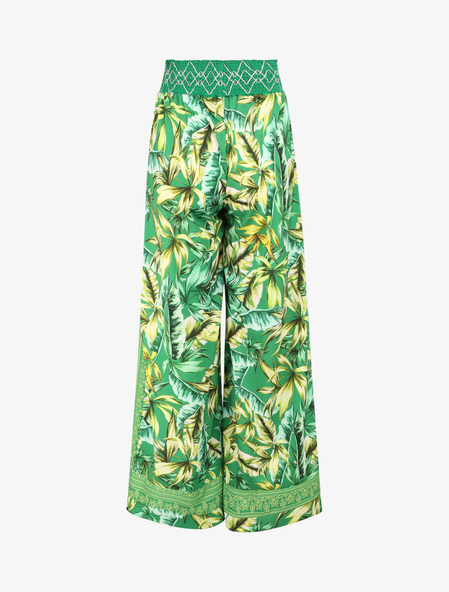 Pantalon fluide coupe flare imprimé fleurs sauvages - Vert - 2