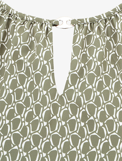 Top évasé sans manches motif graphique - Kaki - 3