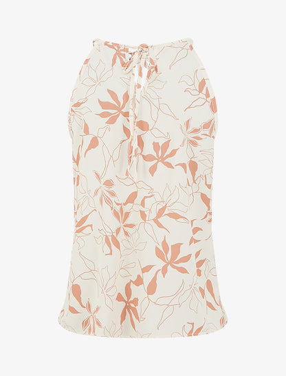 Top évasé sans manches motif fleuri - Beige - 2