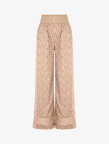 Pantalon fluide coupe flare imprimé petites fleurs - Taupe - 5