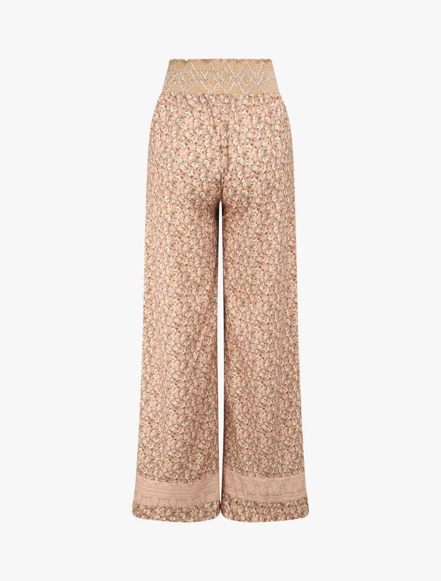 Pantalon fluide coupe flare imprimé petites fleurs - Taupe - 2