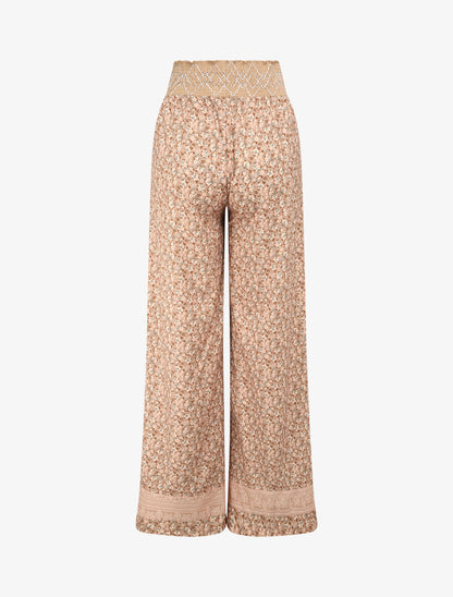 Pantalon fluide coupe flare imprimé petites fleurs - Taupe - 2