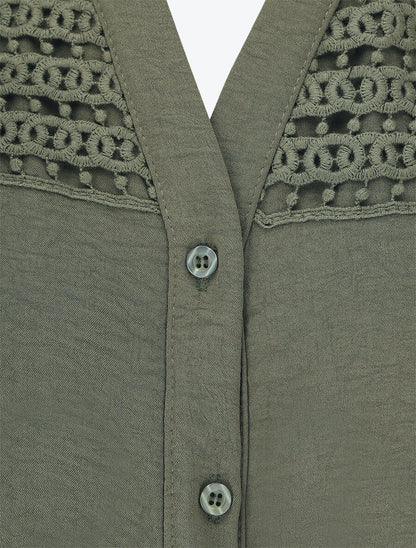 Combinaison fluide à détail brodé - Kaki - 3
