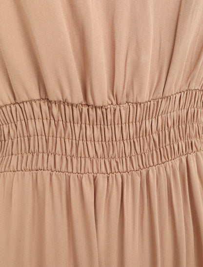 Robe longue cintrée à taille élastiquée - Taupe - 3