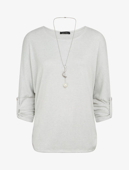 Pull fin oversize manches 3/4 - Gris clair - 4