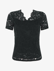 Top uni en dentelle - Noir - 1