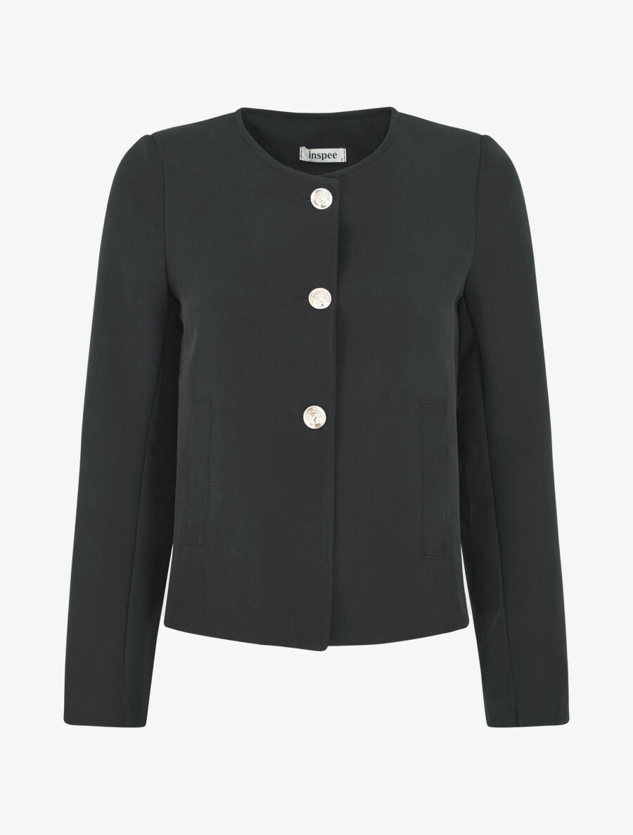 Veste courte à boutons stylisés - Noir - 4