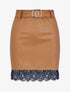 Mini-jupe en simili à bords en dentelle - Camel - 3