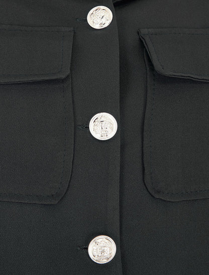 Blazer boutonné à poches - Noir - 3