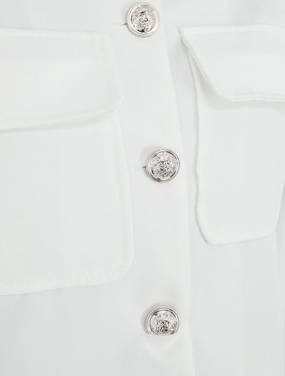 Blazer boutonné à poches - Blanc - 3