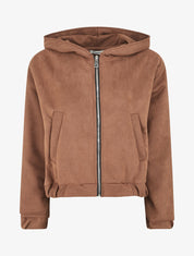 Veste courte en suédine à capuche - Camel foncé - 4
