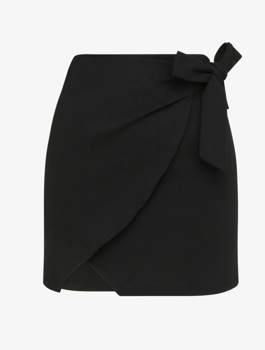 Mini-jupe portefeuille coupe droite - Noir - 1