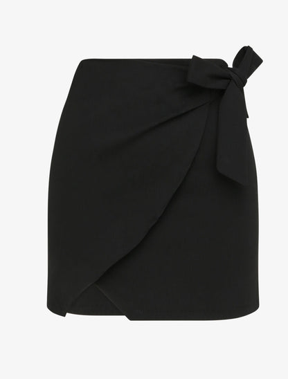 Mini-jupe portefeuille coupe droite - Noir - 1