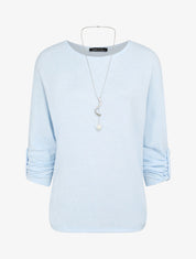 Pull fin oversize manches 3/4 - Bleu ciel - 1