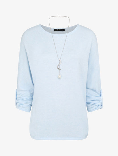 Pull fin oversize manches 3/4 - Bleu ciel - 1