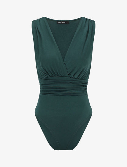 Body sans manches effet drapé - Vert foncé - 4