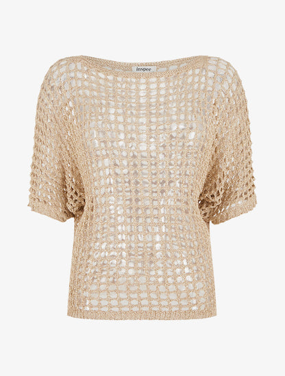 Pull brillant en maille ajourée - Or - 1