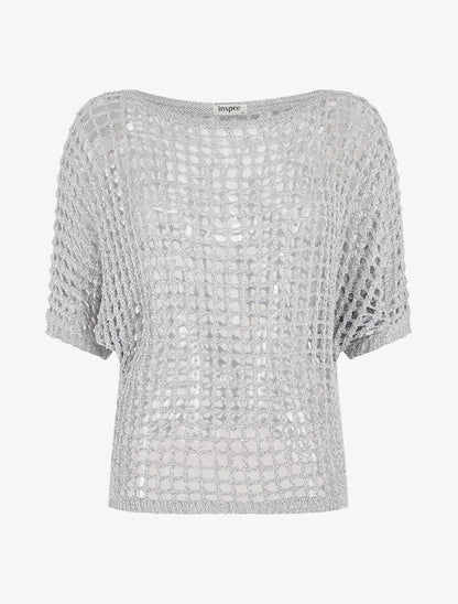 Pull brillant en maille ajourée - Argent - 4