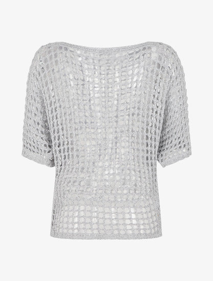 Pull brillant en maille ajourée - Argent - 2