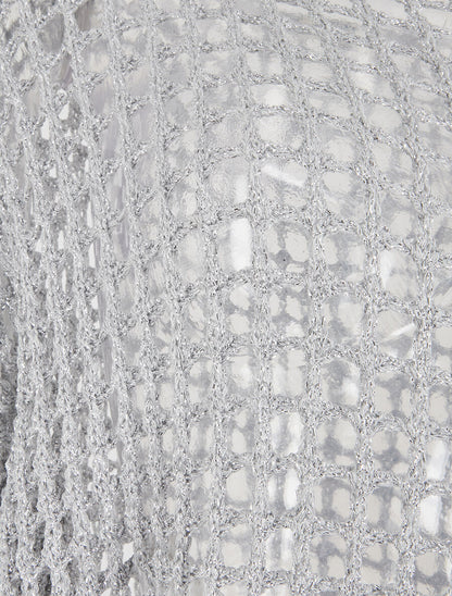 Pull brillant en maille ajourée - Argent - 3