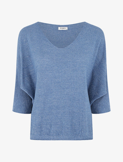 Pull en maille pailletée à manches chauves-souris - Bleu - 5