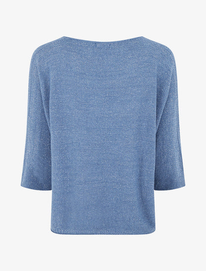 Pull en maille pailletée à manches chauves-souris - Bleu - 2